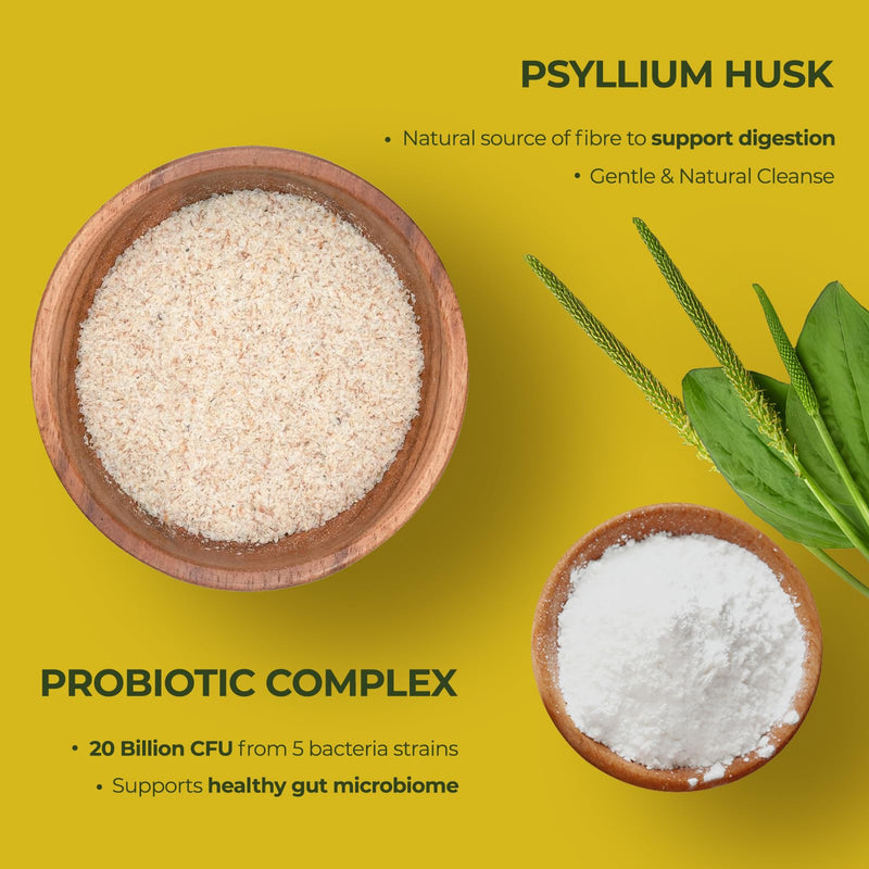 4000mg Fibre Supplement Psyllium Husk Capsules with Probiotics - 20 Billion CFU with 5 Strains - Soluble Fibre with Added 100mg Inulin - Gut Health Supplements for Adults - High Fiber Supplement