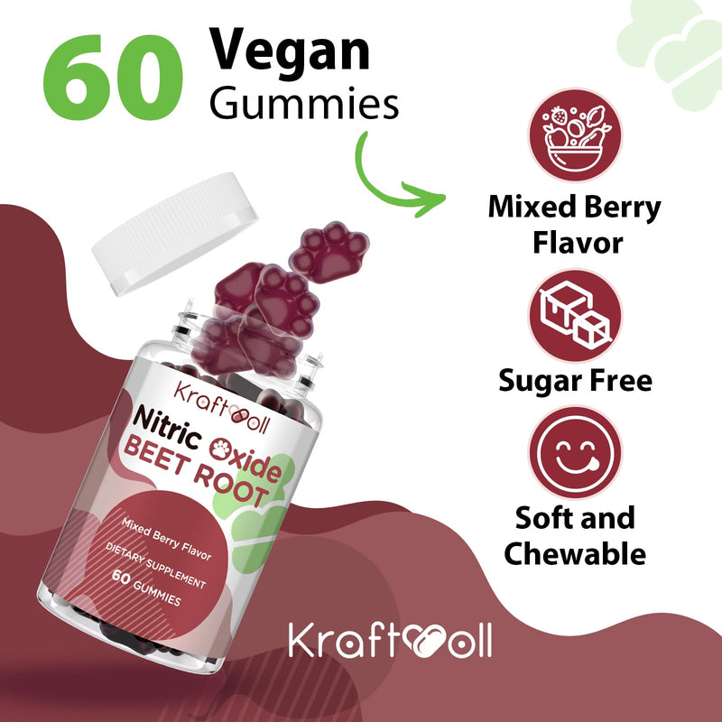 Beet Root Gummies 6000mg – Nitric Oxide Booster with Grape Seed, Pomegranate, Vitamins C & B12 – Nitric Oxide Supplements for Men – Mixed Berry Flavor – 60 Gummies