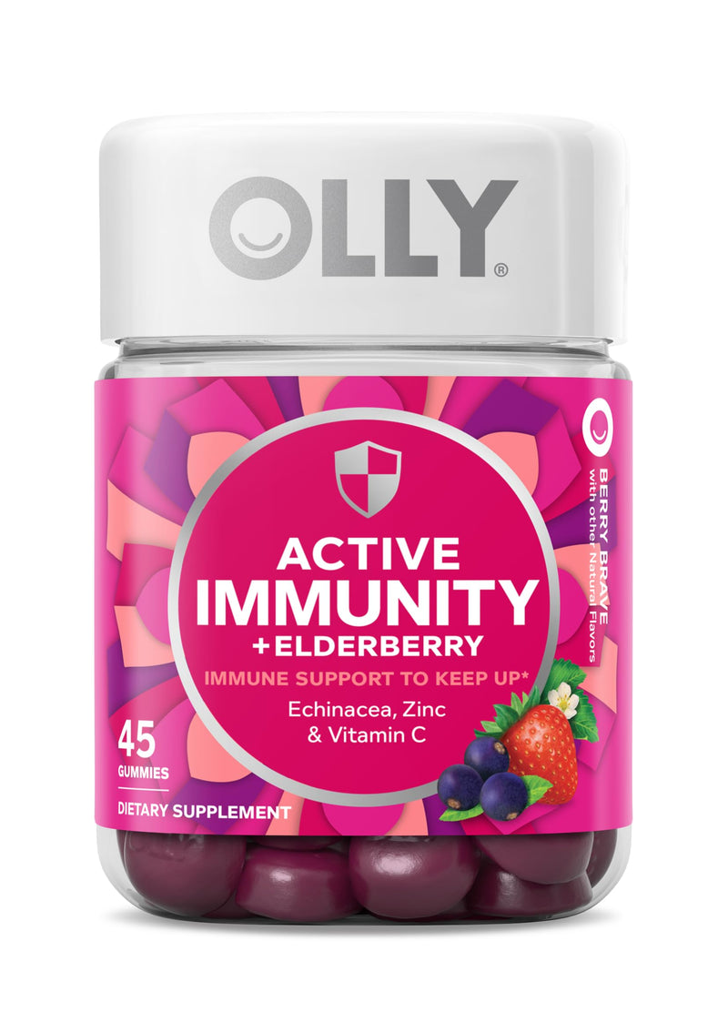 OLLY Teen Girl Multi Gummy, Healthy Skin and Immune Support, 15 Essential Vitamins, 70 Count Gummy Active Immunity+Elderberry, 45 Gummies, Berry Flavor