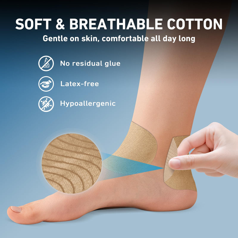 Precut Kinesiology Tape for Ankle, KTQUICK 24PCS Daily Sports Tape, Waterproof Athletic Support Tape, Discomfort Relief & Breathable Elastic Tape for Ankle Sprain Prevention and Muscle Pain(Skin) Skin