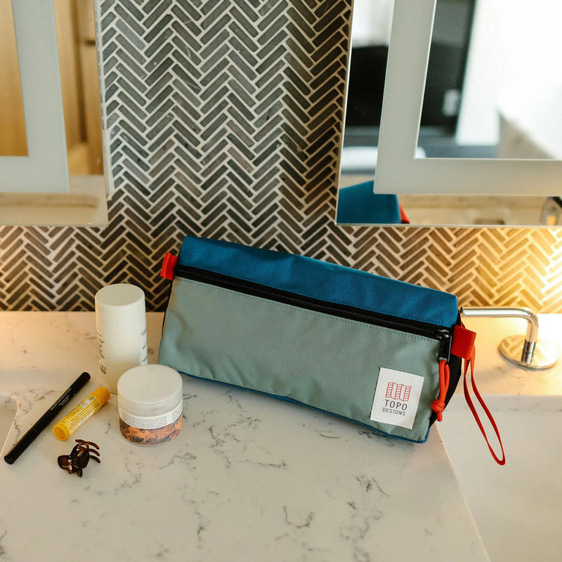 Topo Designs Dopp Kit - Travel Bag for Personal Care Essentials, Self Standing Triangular Shape, Fully Lined for Easy Cleaning, Recycled Nylon (Navy/Navy) 3L Navy/Navy