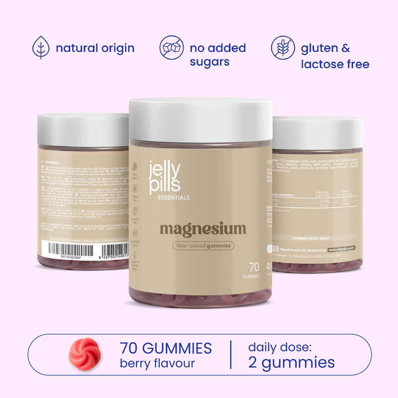 Jelly Pills® 180 mg Magnesium Citrate and Vitamin B6-70 Berry Flavoured Vegan Gummies - No Added sugars - Reduces Tiredness and Fatigue