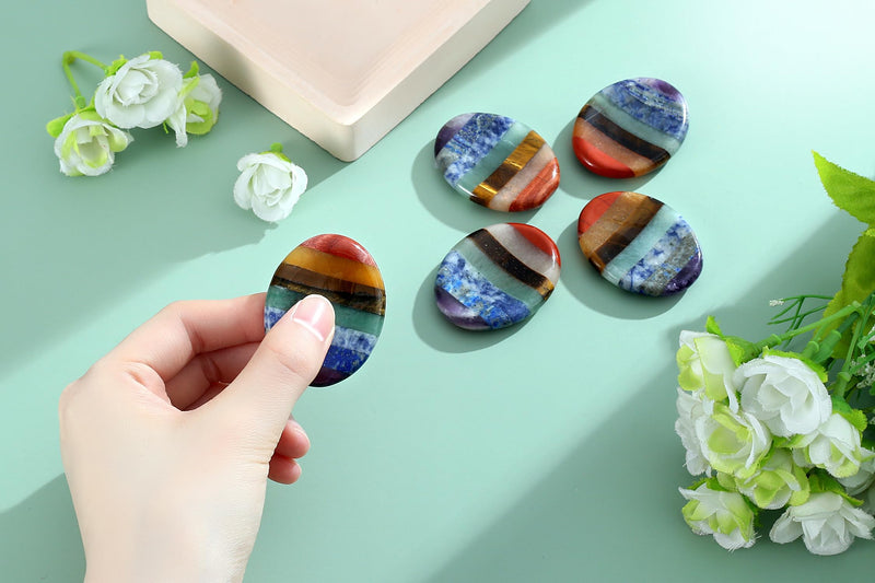 [Australia] - Thumb Worry Stone Crystals and Healing Stones for Anxiety Sensory 7 Chakra Oval Natural Tiny Meditation Accessories Mental Health Gifts Fidget Depression Stress Anxiety Relief Items for Women 7chakra Oval Shaped 