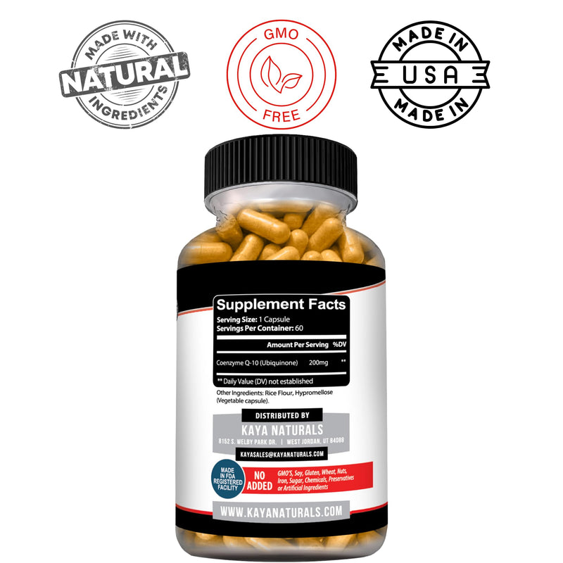 Kaya Naturals CoQ10 Power Antioxidant Supplement, 60 Veggie Capsules | Vascular & Heart Health, Healthy Blood Pressure Levels, Immune Function Support, Restores Cellular & Energy Production 60 Count (Pack of 1)
