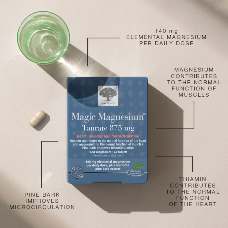 New Nordic Magic Magnesium Taurate 875mg, 1 Month Supply, B Vitamins, Vitamin D & Maritime Pine Bark, 60 Tablets