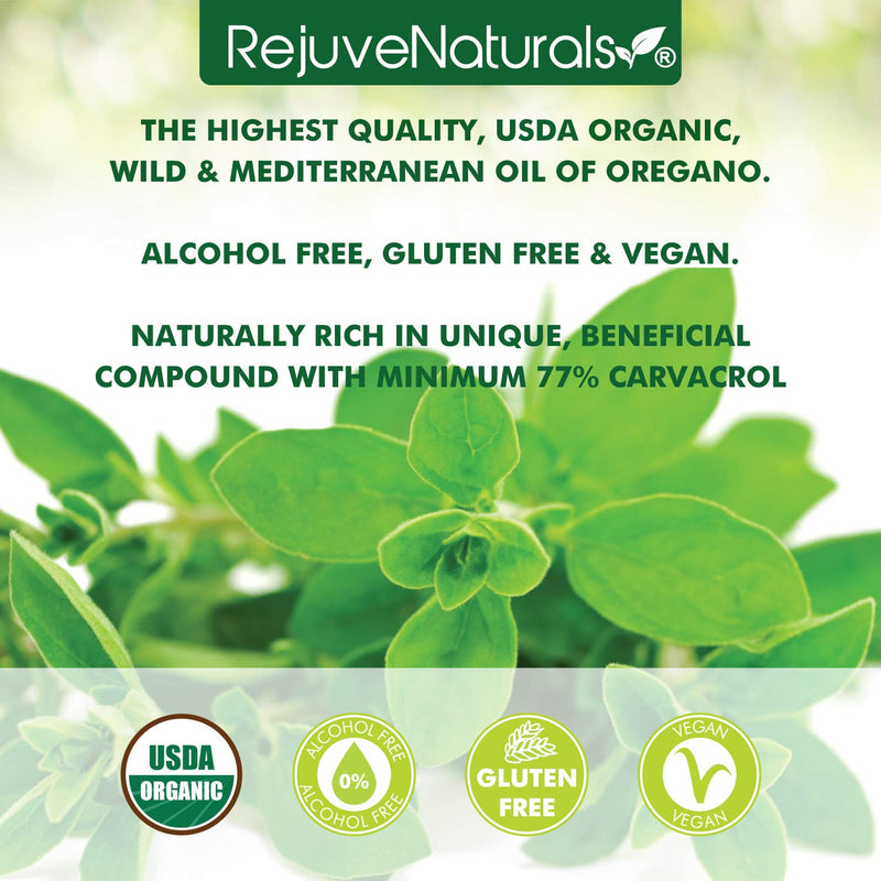 [Australia] - RejuveNaturals Oil of Oregano, USDA Organic - 1 fl oz (30ml Liquid) Wild, Mediterranean Oregano Oil. Concentrated Immune Support Drops. Gluten Free, Vegan & Non-GMO. Min 77% Carvacrol 