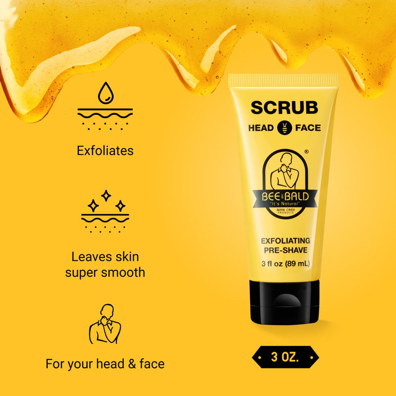 Bee Bald SCRUB Exfoliating Pre-Shave Provides a Deep Clean & removes pore clogging dirt, oil & dry, flaky skin. Prepares Your Skin for a Super Close Shave, 3 Fl Oz (Pack of 2) 3 Fl Oz (Pack of 2)