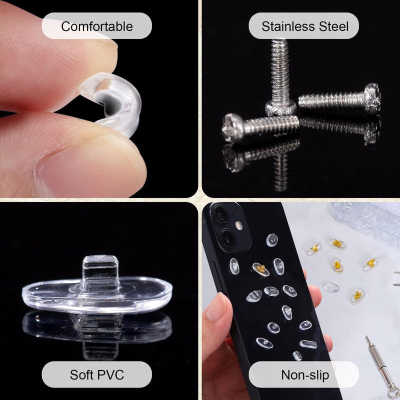 [Australia] - 60 pairs of glasses nose pads, glasses nose pads silicone 12 styles, 5 pairs of each style, non-slip nose pads for glasses. The set contains 80 screws, tweezers and small screwdrivers 
