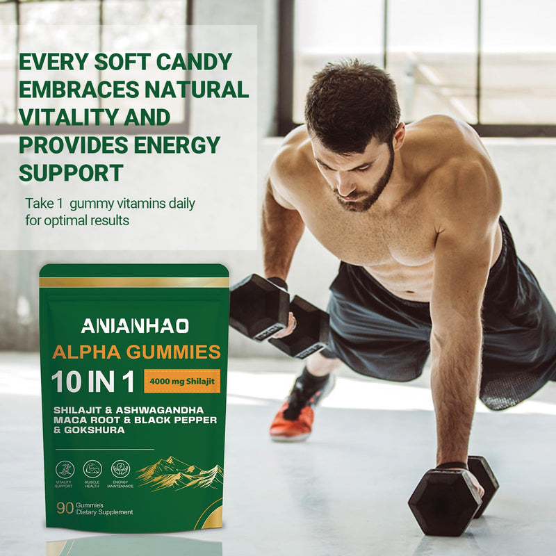 10-in-1 Alpha Shilajit Gummies | 4000 mg Pure Himalayan Shilajit with 85+ Trace Minerals & Ashwagandha Maca Root | for Men & Women | ShilAbsorb Bioavailability Tech, Vegan, 90 Gummies, 45 Days Supply