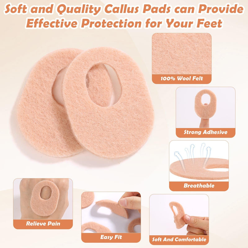 [Australia] - Shynek 72 Pcs Callus Pads Soft Felt Callus Cushion Pads for Bottom of Foot Self Adhesive Foot Callus Cushions, Corn Pads for Feet for Men and Women Pain Relief Foot Care, Beige, Oval Shape 