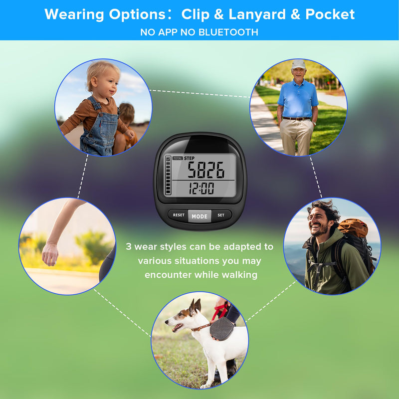 [Australia] - 3D Pedometer Step Counter for Walking and Miles, Simple Step Tracker with Large Digital Display and Clip Lanyard, Steps Track Accurately Steps Monitor Watch for Women Men Adults Seniors Dog 