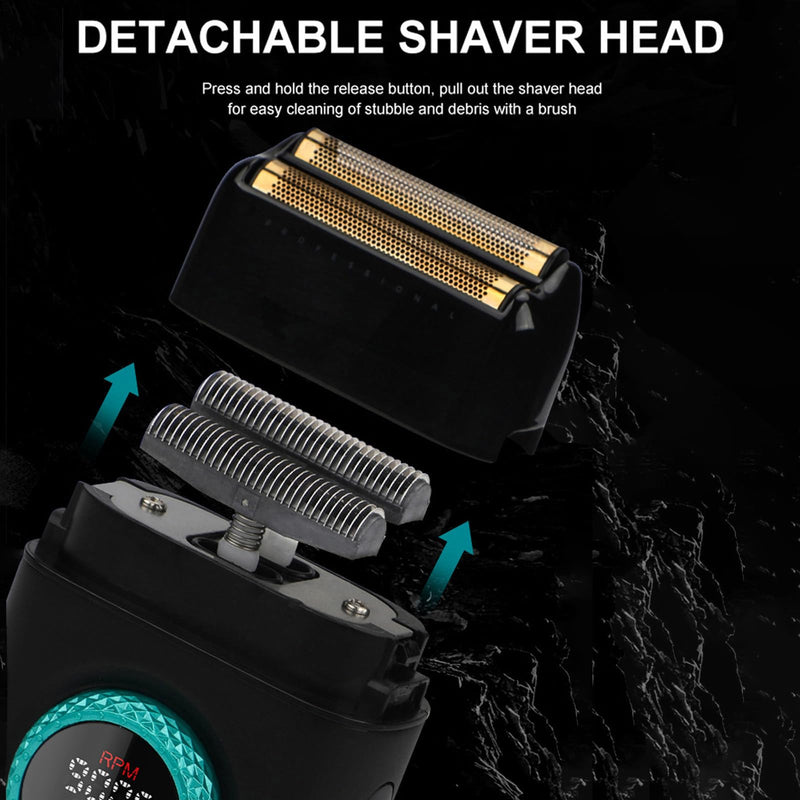 [Australia] - VGR 377 Foil Shaver for Men, Electric Razor for Shaving Face with Double Foil, 21-Speed 9000 RPM Motor Bald Shavers LED Display Titanium Foils, Barber Supplies (Black), Men's Gifts Black 