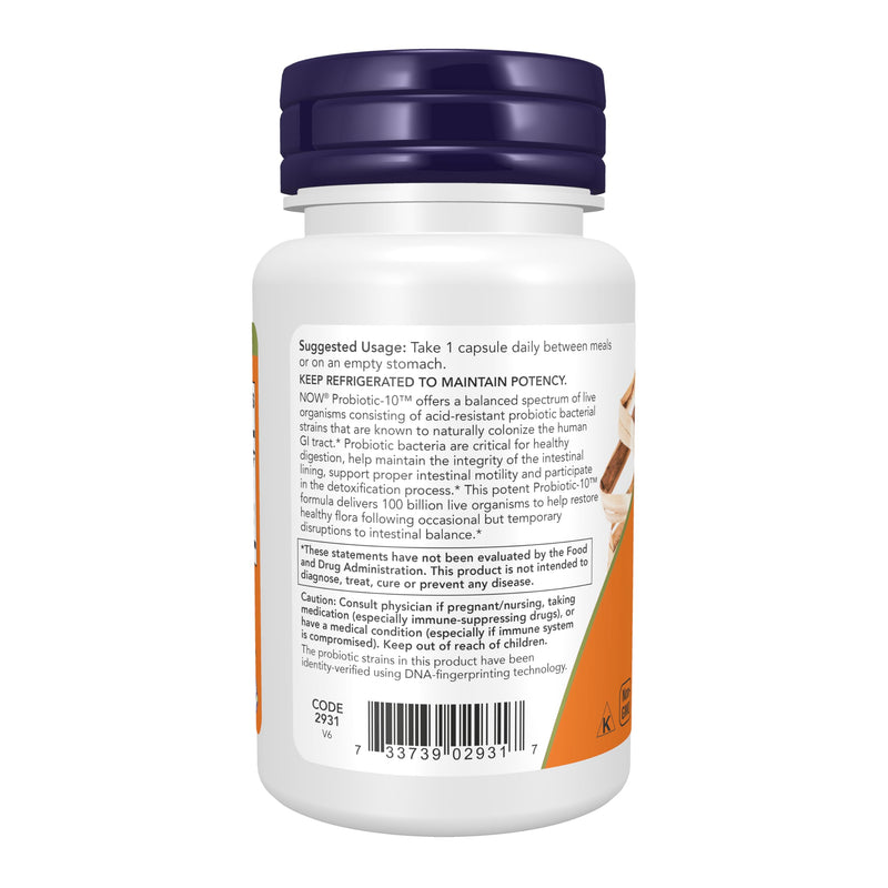 NOW Supplements, Probiotic-10™, 100 Billion, with 10 Probiotic Strains,Dairy, Soy and Gluten Free, Strain Verified, 30 Veg Capsules 30 Count (Pack of 1)