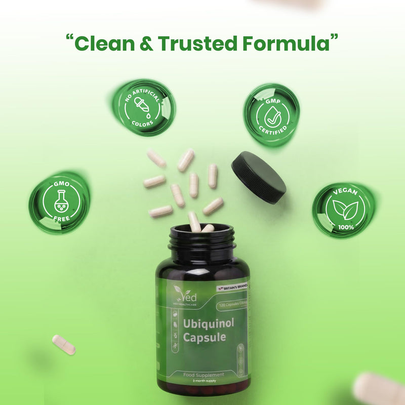 VED Ubiquinol 150 mg Vegan 120 Capsules, Active Form CoQ10 Supplement, High Absorption & Enhanced Bioavailability, Antioxidant & Cellular Energy Support, Non-GMO,