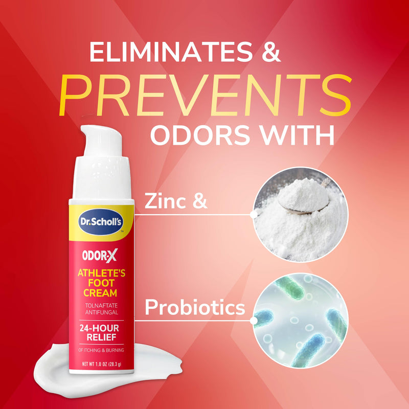 Dr. Scholl's Odor-X Athlete's Foot Antifungal Cream Treatment - 24 Hour Itching & Burning Relief, Treats Athlete’s Foot, Easy Use Precision Pump, Helps to Eliminate & Prevent Odors, Foot Health, 1 Oz