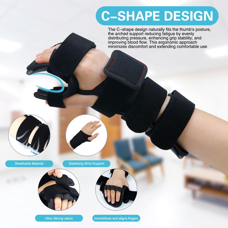 [Australia] - Stroke Resting Hand Splint & Wrist Brace Support Bundle - Prevent Flexion Contractures, Night Immobilizer Wrist Finger Brace with Finger Separator for Stroke Recovery, Arthritis, Tendinitis Right Large 