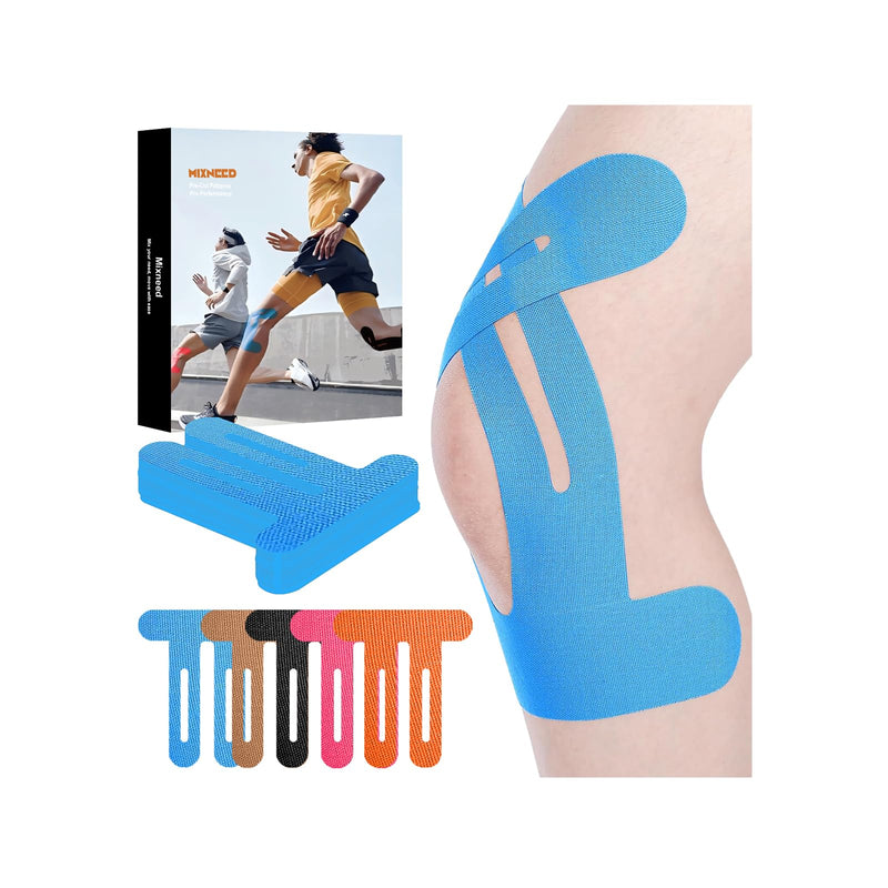 Precut Knee Kinesiology Tape - 22 Pcs Precut Kinesiology Tape for Knees Waterproof Strips Elastic | Breathable Joint Stability Hypoallergenic Latex-Free Tape, Blue M Blue