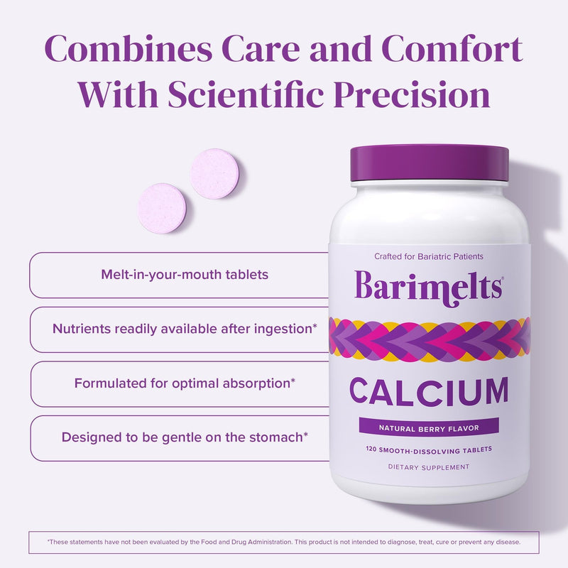 BariMelts Calcium Citrate with Vitamin D3 & Magnesium, 240 Smooth-Dissolving Tablets (2-Month Supply), Bariatric Calcium Supplements for Women, Natural Berry Flavor 120 Count (Pack of 2)