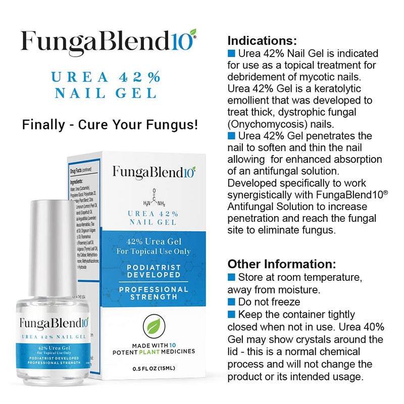 FungaBlend 10 - Urea 42% Nail Gel to Cure Fungus Faster - Delivers Antifungal Medication Directly to Fungus - Quick Results Topical Solution for Toe and Finger Nail Repair Treatment
