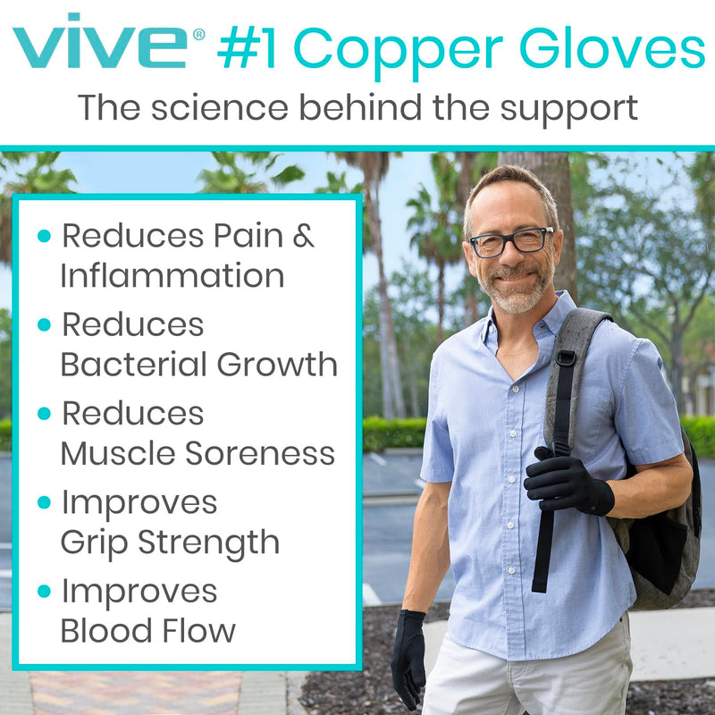 [Australia] - Vive Copper Arthritis Gloves - Full Hand Compression Touchscreen Finger - For Carpal Tunnel, Rheumatoid, Joint Pain, Inflammation - Flexible Wrist and Thumb Pressure Relief for Typing - For Men, Women Black Small 