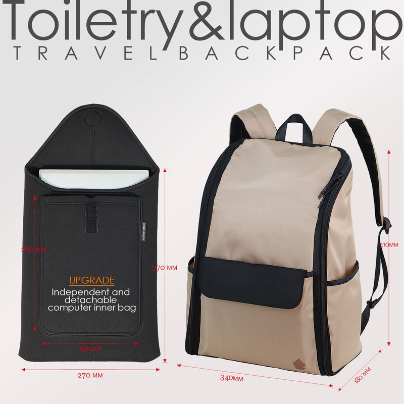 Travel Laptop Backpack Large Hanging Toiletry Organizer Water-Repellent Hygiene Bag (Khaki+) Khaki+