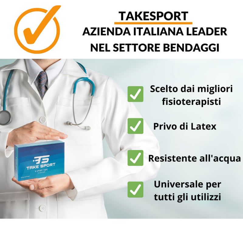TAKE Sport®, Tape Sportivo, Nastro fasciature, Nastro Sportivo, Sport Tape. 6 rotoli 3,8 x 10m, 100% Cotone, Bordo Zig Zag, Non Elastico. Bianco (6)
