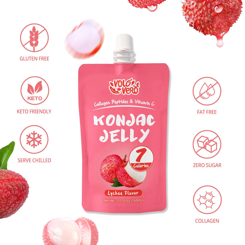 Konjac Jelly Pouch Drinkable Lychee and Orange Flavor with Collagen Peptides and Vitamin C, 20 Packs, 7 Calories, Gluten Free, Zero Sugar,Keto, Low Fat Healthy Fruit Snacks, Holiday Gifts