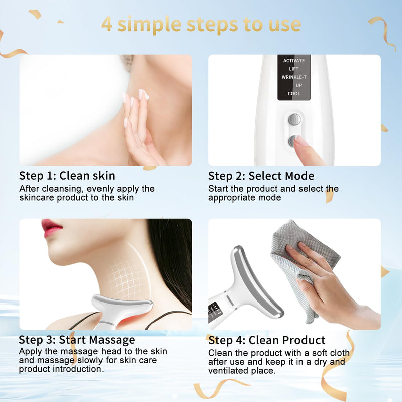Red Light Therapy for Face and Neck, 4 Color LED Facial Light Therapy Device for Skin Care at Home, Micro-Current Vibration Facial Cold and Hot Service, Multifunctional Facial Skin Care Tools