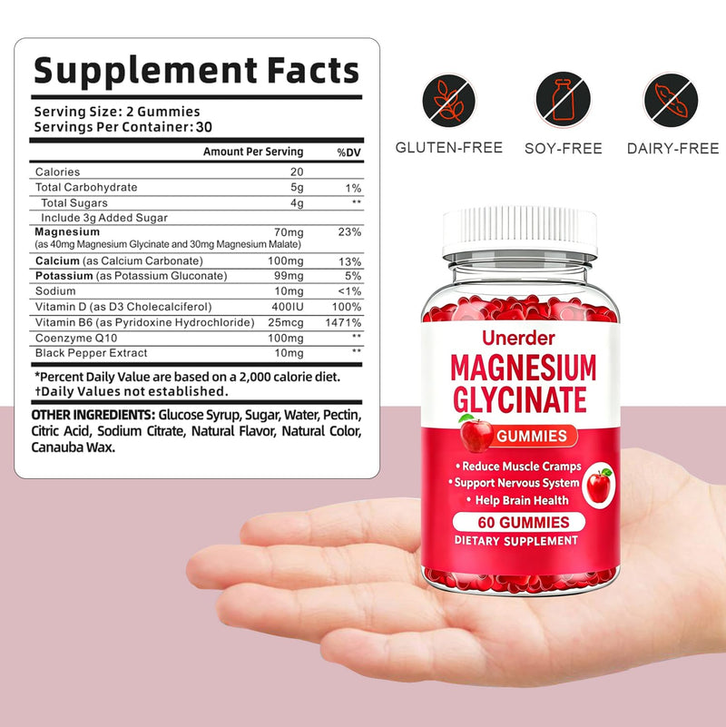 Magnesium Glycinate Gummies - 400mg High Absorption Formula for Sleep, Stress Relief & Muscle Health - Apple Flavor, 30 Days Supply for Adults,Non-GMO