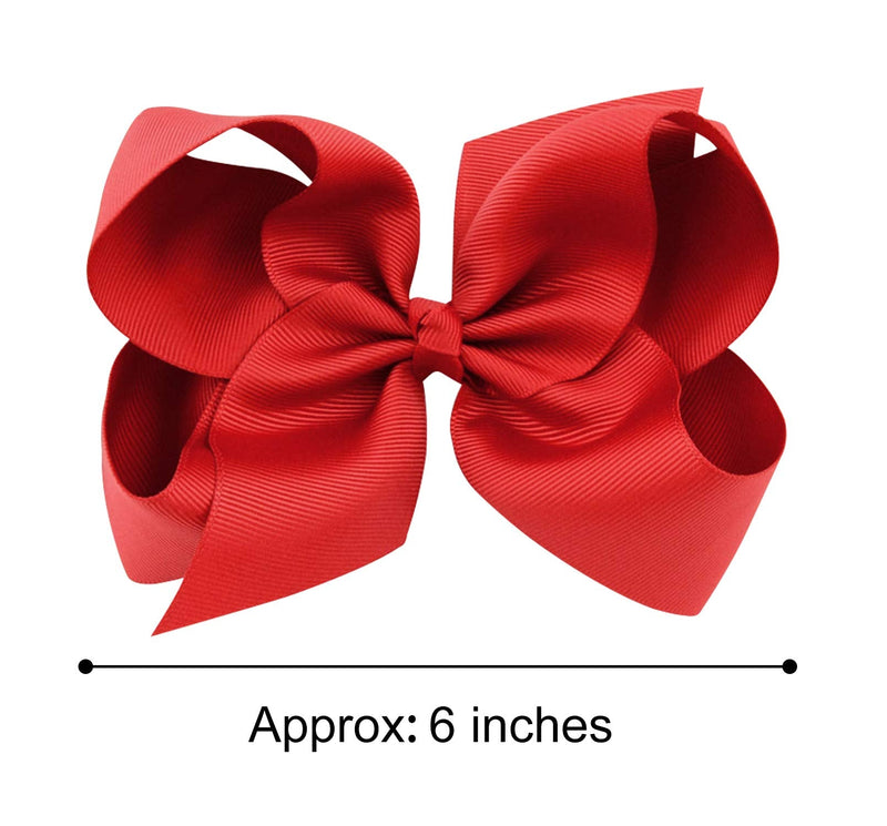 [Australia] - DEEKA 2 PCS 6" Big Hand-made Grosgrain Ribbon Solid Color Hair Bows Alligator Clips Hair Accessories for Little Teen Toddler Girls Kids Set of 2 -Red 1 Count (Pack of 2) Red 