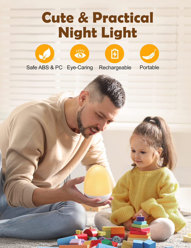 [Australia] - JolyWell Baby Night Light for Kid, Portable Egg Nightlight with Stable Charging Pad, Touch Nursery Night Lamp for Breastfeeding, Toddler Night Light for Bedroom, Timer Setting, ABS+PC, White-2 
