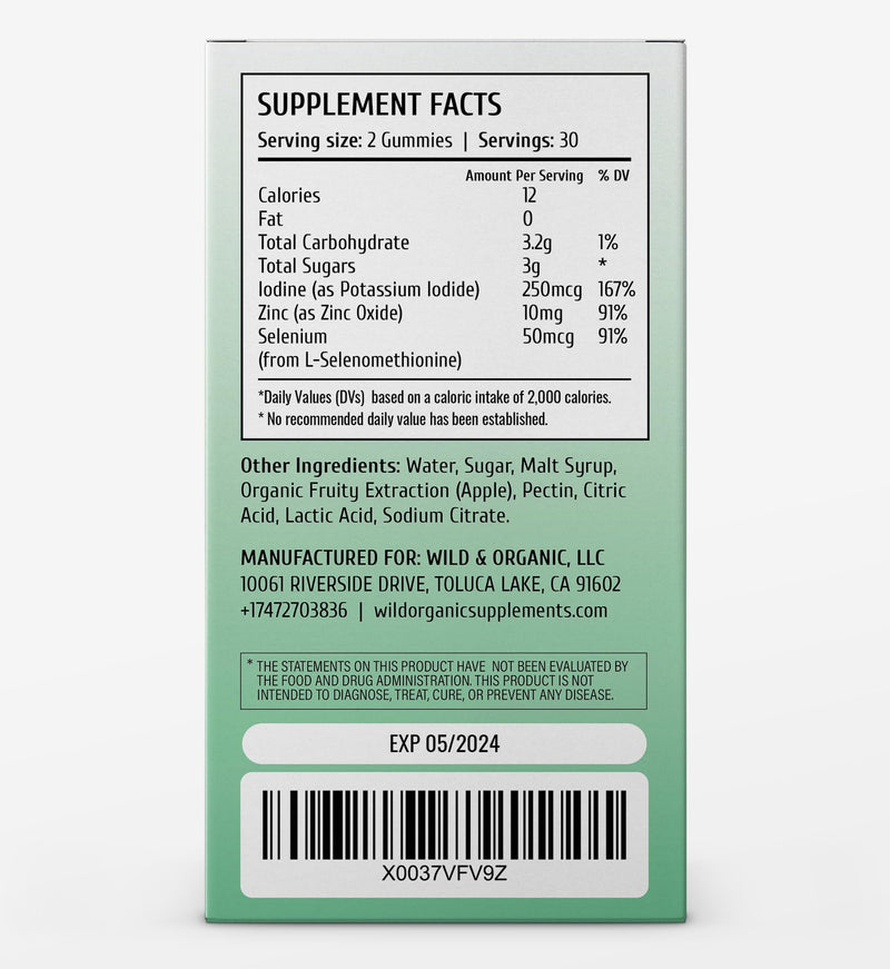 [Australia] - Wild & Organic Iodine Gummies 250mcg - Immune Support Complex w/Potassium Iodide - Selenium Zinc Iodine Supplement for Immune Support - 60 Pectin-Based Gummies - Vegan Supplement with Iodine 