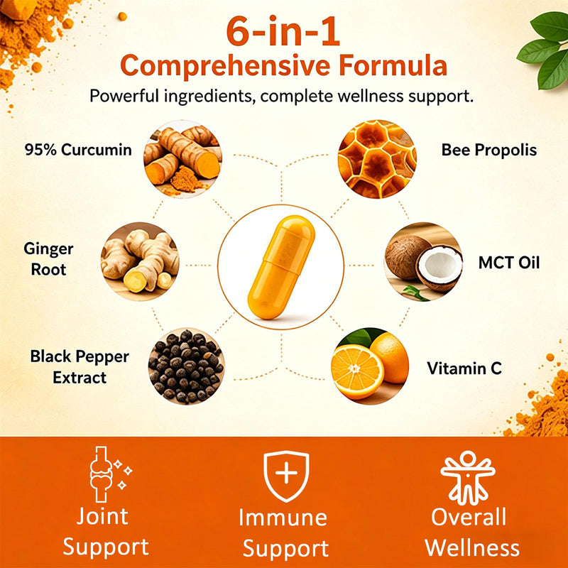 Elm & Herb Pure Turmeric Curcumin 95, Elm and Herb Turmeric Curcumin Supplement Capsules with Black Pepper Extract, Ginger, Bee Propolis, MCT Oil & Vitamin C (1) 1