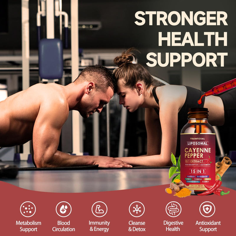 [Australia] - 15 in1 Liposomal Cayenne Pepper Liquid Drops Supplement, with Vitamin D3 K2, Hawthorn, Berberine HCL, Beet Root, Turmeric, Cinnamon, Digestion, Circulatory Heath Support- 2 Fl Oz for 30 Days 2 Fl Oz (Pack of 1) 