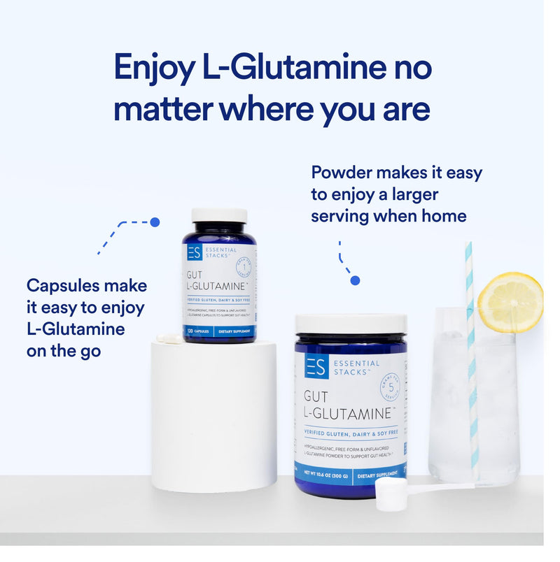 [Australia] - Essential Stacks Gut L-Glutamine Capsules 1000mg (Made in USA) - Gluten, Dairy & Soy Free, Non-GMO L Glutamine for Gut Health - 60 Serves (120 Caps) 