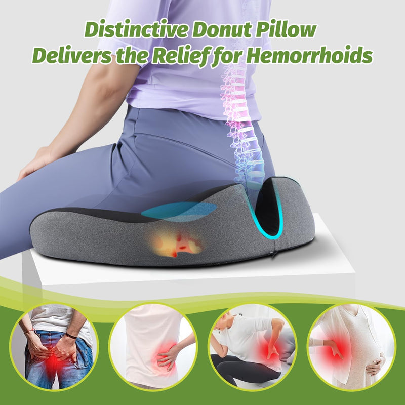 [Australia] - Concave U Surface Donut Pillow for Tailbone Pain Cradle Tailbone Reducing Pressure on Pelvis- Hemorrhoid Pillow for Office, Car, Home Seat- Black/Gray 