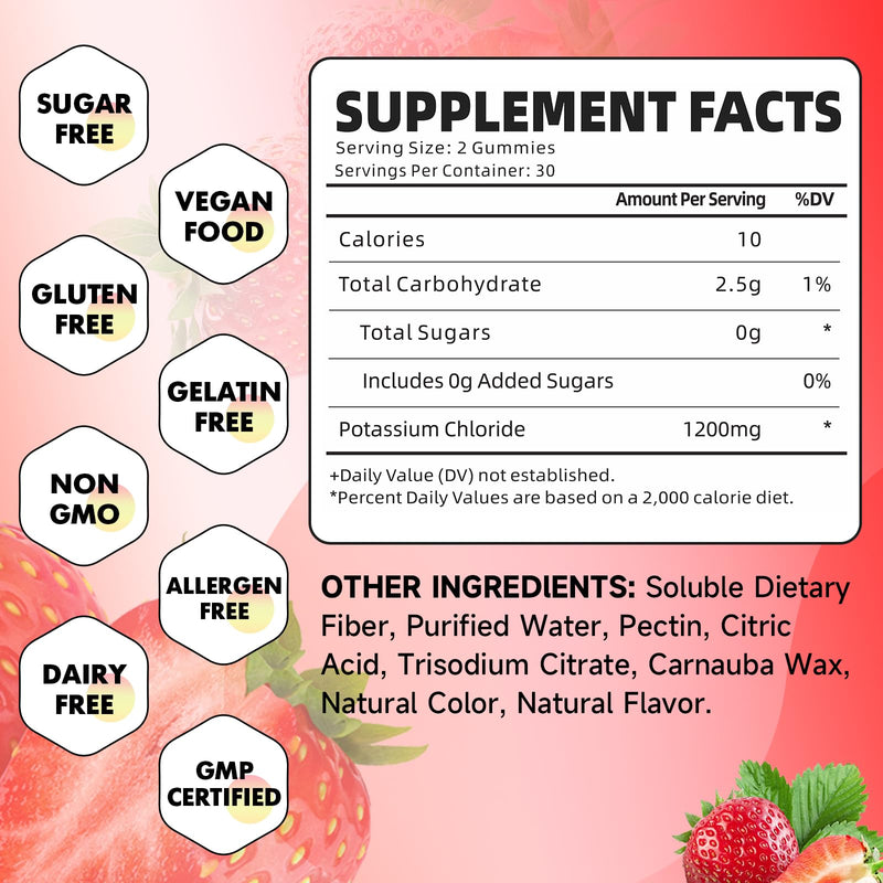 [Australia] - 2 Pack Potassium Gummies for Adults, Potassium Chloride Gummies 1200mg Support Leg Cramps & Electrolyte Balance, Strawberry Flavor 120 Count 120 Count (Pack of 1) 