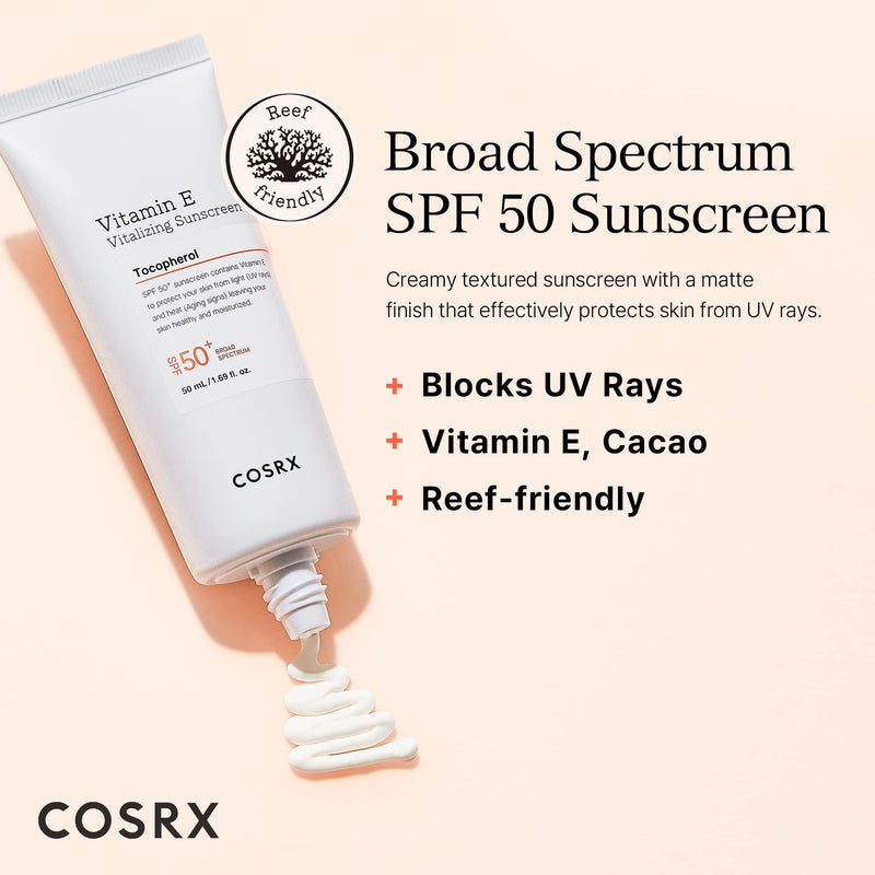 COSRX Daily SPF 50 Vitamin E Sunscreen - UVA/UVB Protection, Lightweight, No White Cast, Semi Matte Finish, Sebum Balancing, Reef Friendly