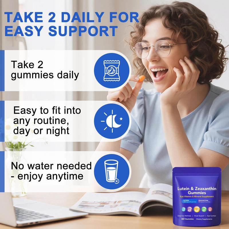 Lutein Gummies 60 Count, Eye Health Supplement, Eye Support Gummies with Zeaxanthin, Vitamins A, C & E, Provide Antioxidant Support & Maintain Visual Comfort, Daily Vision Support Supplement