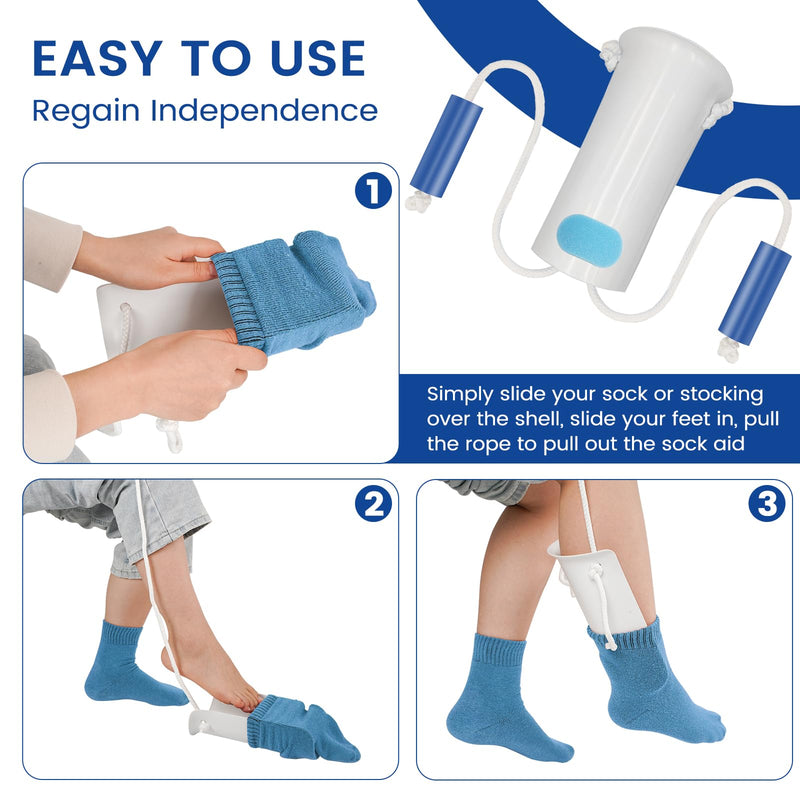 [Australia] - Jellas Sock Aid Kit, Flexible Sock Aid Device with Long Rope - Sock Puller aid Easy on and Off Device for Putting On and Removing Socks or Stockings, Sock Helper for Independence and Comfort (White) 9.2 Inch White 
