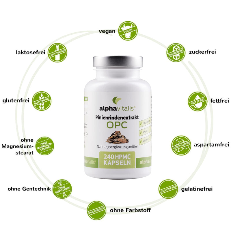 [Australia] - 500 mg pine bark extract capsules with 32% OPC + natural vitamin C - 240 pieces - vegan pine bark extract without magnesium stearate - high dosage & laboratory tested by Alphavitalis 