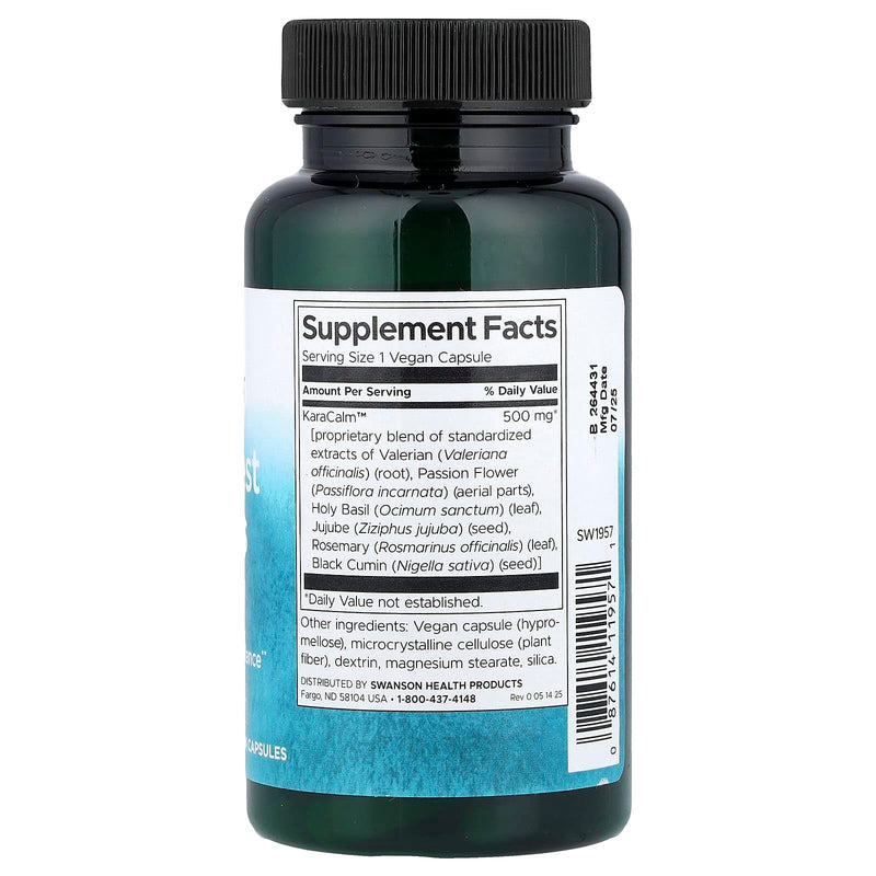 Swanson Deep Rest and Stress Relief, KaraCalm 500 mg, 60 Vegan Capsules | Plant-Based Blend Helps You Stress Less and Sleep Better, KaraCalm Is Studied to Improve Sleep in as Little as 14 Days