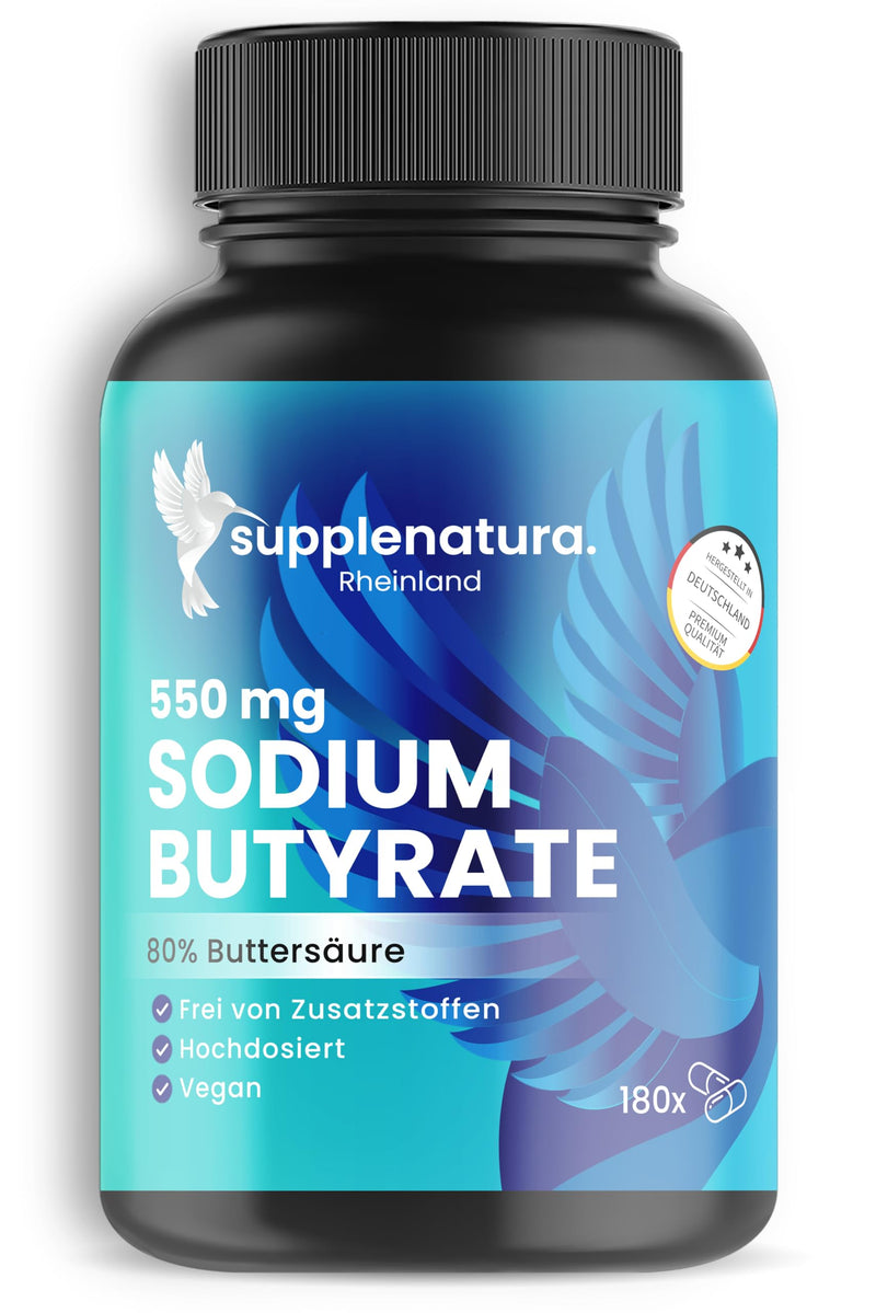 [Australia] - Butyrate capsules (180 capsules) PREMIUM: 550mg per capsule with 80% butyric acid | Sodium Butyrate Capsules - German Made - SUPPLENATURA® 180 pieces (pack of 1) 
