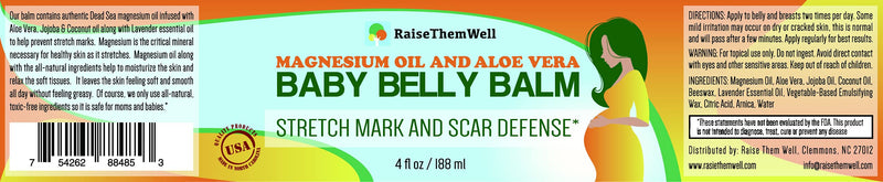 [Australia] - Raise Them Well Natural Belly Balm for Pregnancy with Magnesium Oil, Aloe Vera, Jojoba Coconut and Lavender Oil & Beeswax | 4 fl oz PregnancyStretch Mark Oil 1 Count (Pack of 1) 