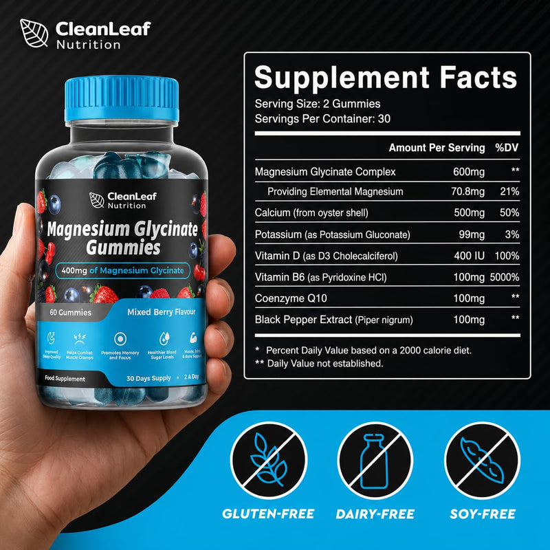 Magnesium Glycinate Twin Pack Gummies - 400mg High Absorption Formula for Sleep, Stress Relief & Muscle Health - Mixed Berry Flavor, Non-GMO, 60-Day Supply for Adults 60 count (Pack of 2)