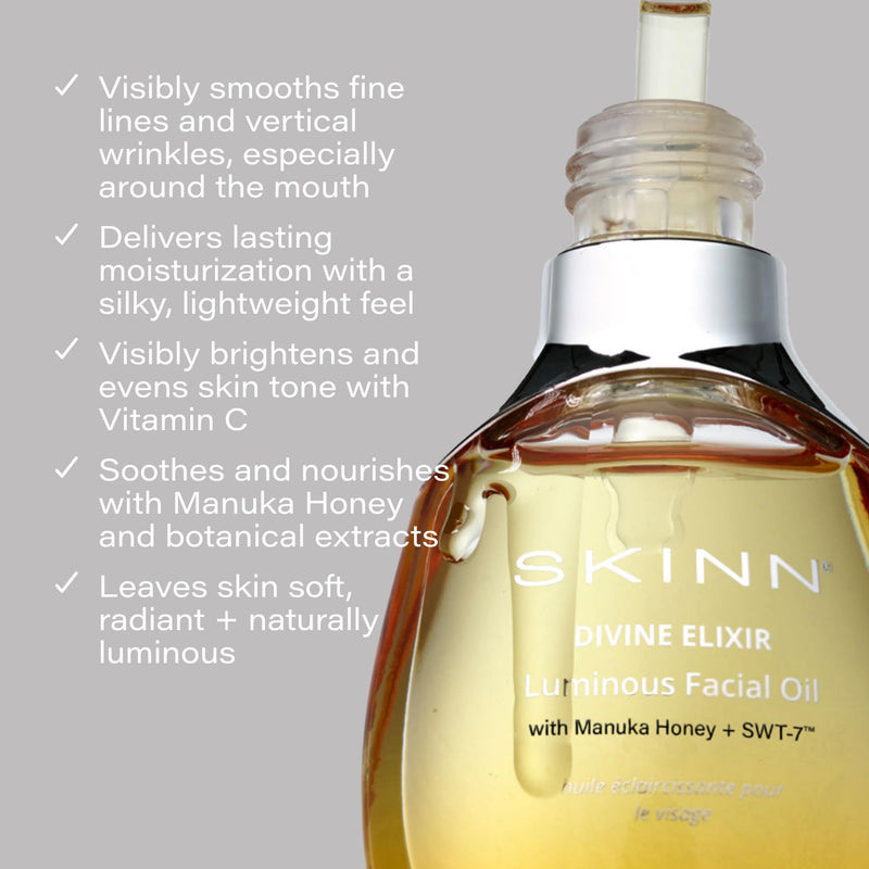 SKINN Anti-Aging Luminous Face Oil - Vitamin C & Manuka Honey | Lightweight, Non-Greasy Facial Oil for Sensitive, Dry & Mature Skin - Reduces Fine Lines & Wrinkles while Boosts Hydration New Formula