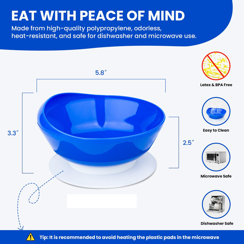 [Australia] - 2Pack Spill Proof Scoop Bowl with Non-Skid Suction Base, Adaptive Self-Feeding Dinnerware for Elderly and Disabled Two Bowls Blue 