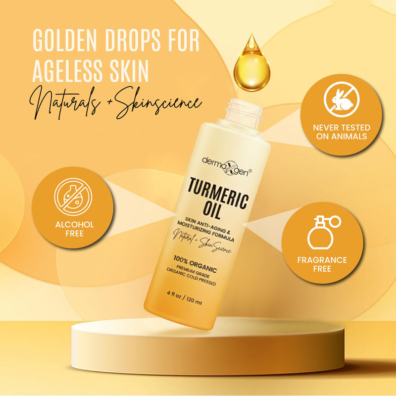 Organic Turmeric Oil for Skin Lightening - Turmeric Face Oil for Dark Spots, Anti-Aging & Hydrating Dry Skin - Glow Moisturizer for Face, Neck & Eyes (4 FL OZ / 60 ML) 4 Fl Oz (Pack of 1)