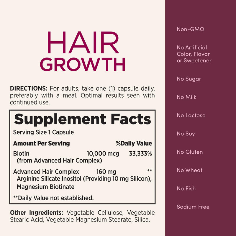 [Australia] - Nature's Bounty Hair Growth Supplement, 1 Per Day, Clinically Shown to Support Thicker, Fuller Hair, with Biotin, Silicon & Arginine, 30 Capsules 