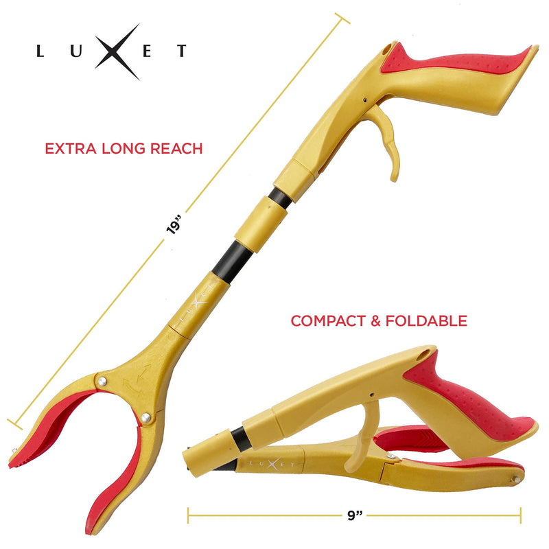 Grabber Reacher Tool - Newest Version Luxet 19 Inch Gold&Black, Foldable Pick Up Stick - Strong Grip Magnetic Tip - Heavy Duty Trash Picker Claw Reacher Grabber Tool Elderly Wheelchair Mobility Aid